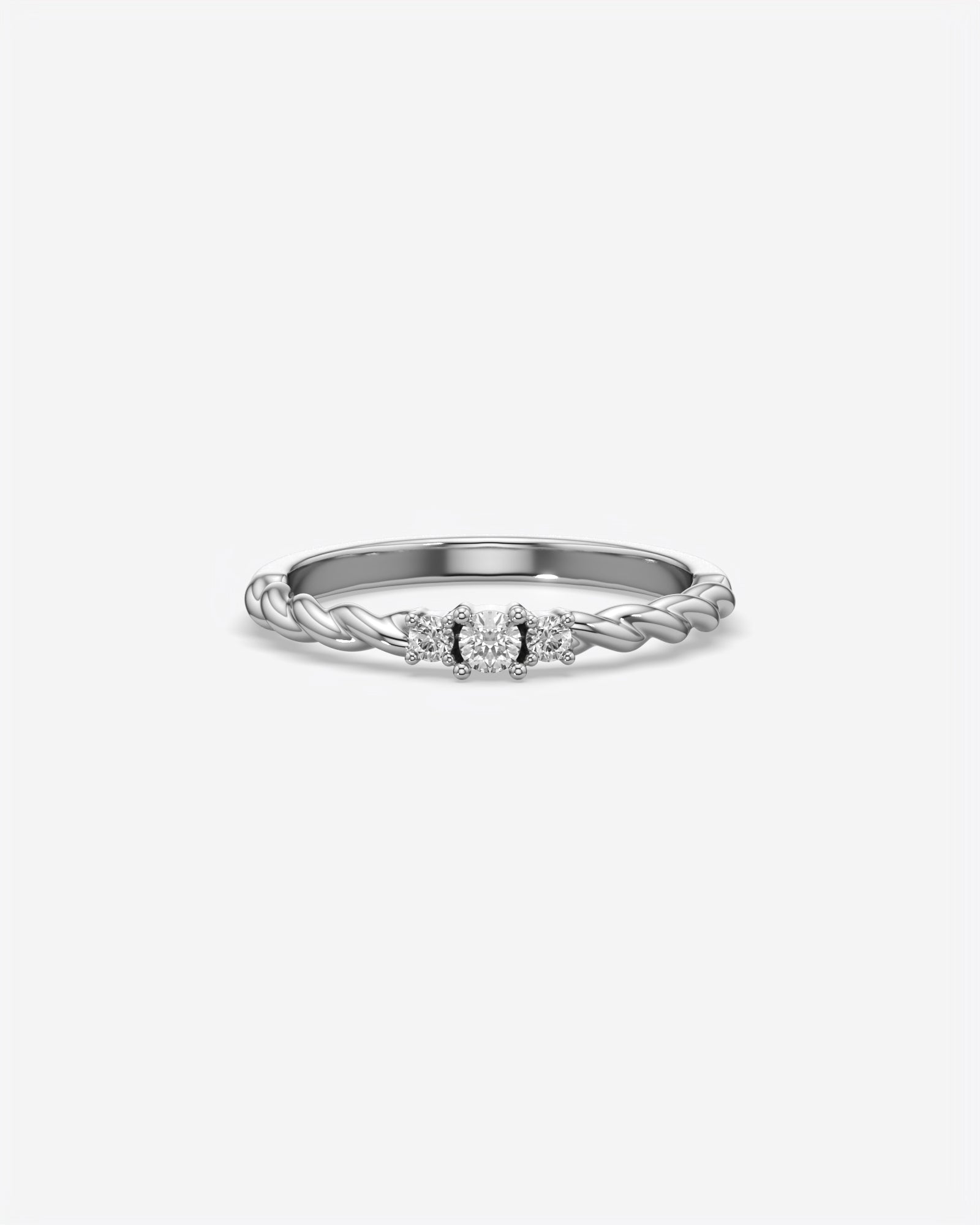 Three Stone Dainty Diamond Twisted Ring 14K White Gold