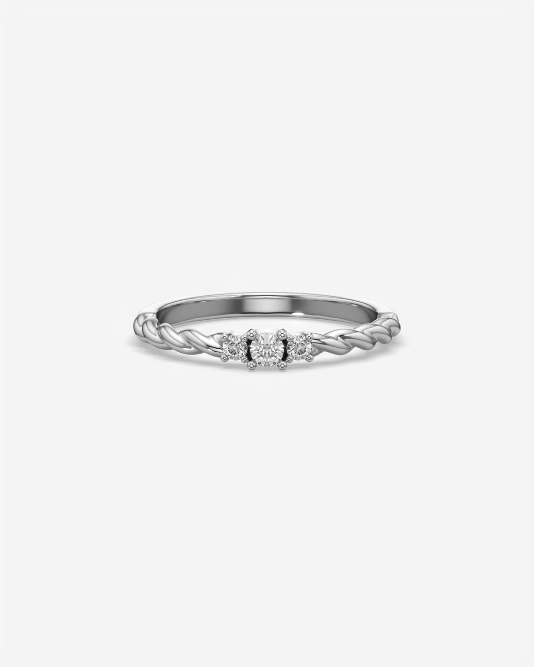 Three Stone Dainty Diamond Twisted Ring 14K White Gold