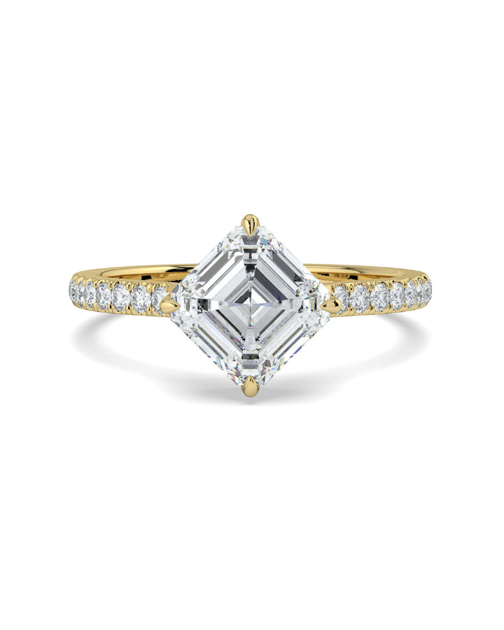 Asscher Diamond Compass Prong Engagement Ring