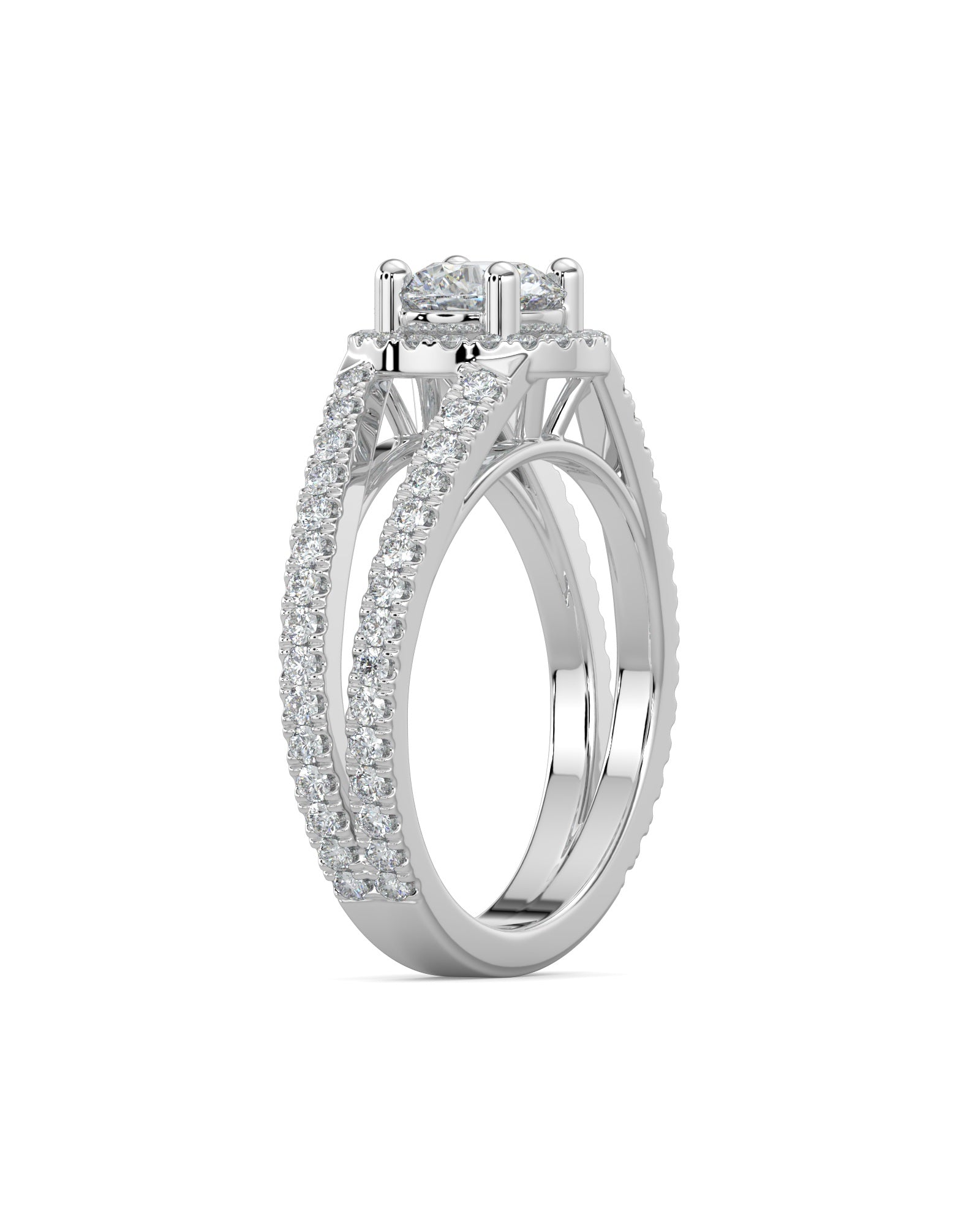 Split Shank Halo Diamond Engagement Ring