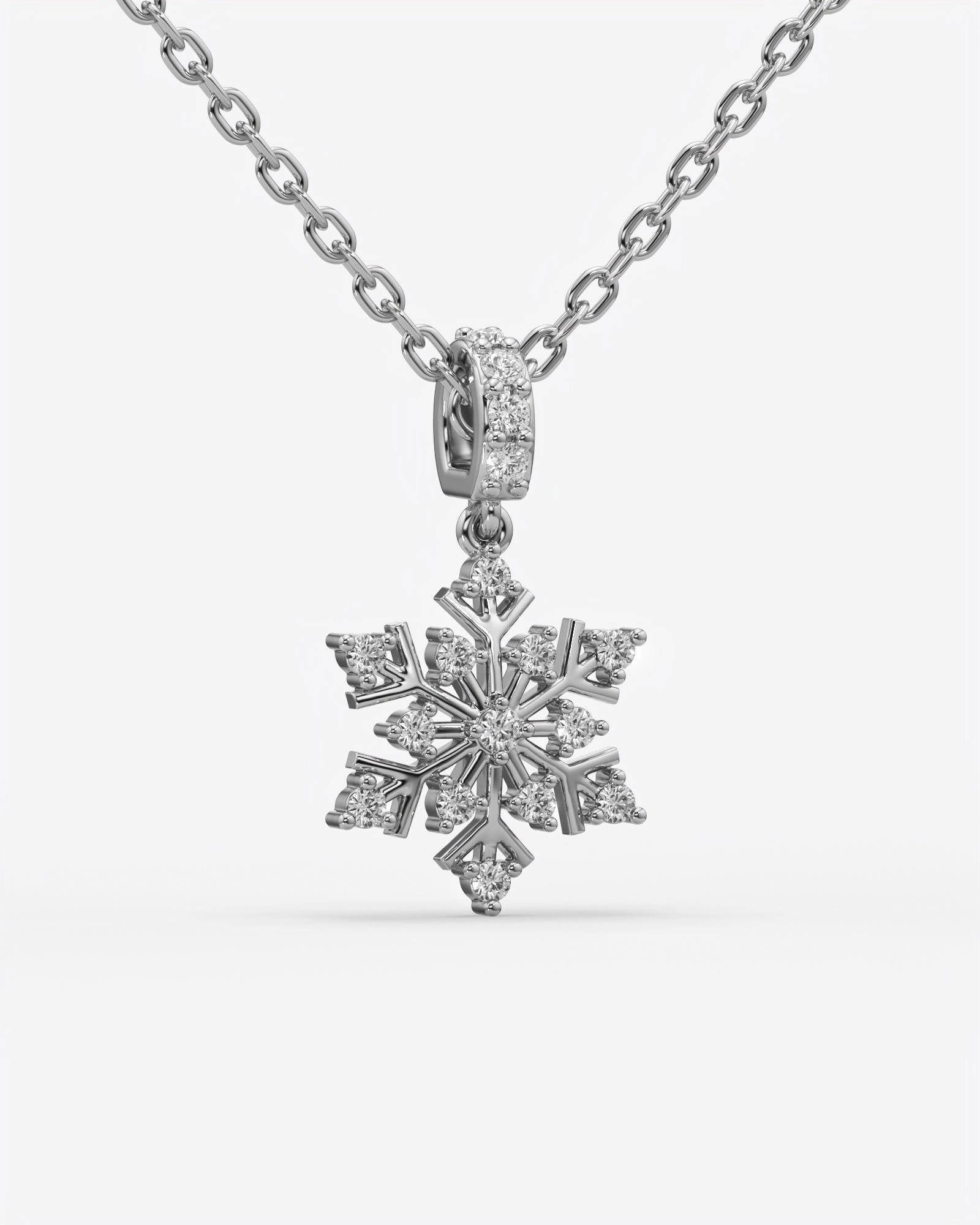 Diamond Snowflake Pendant Necklace 18K White Gold