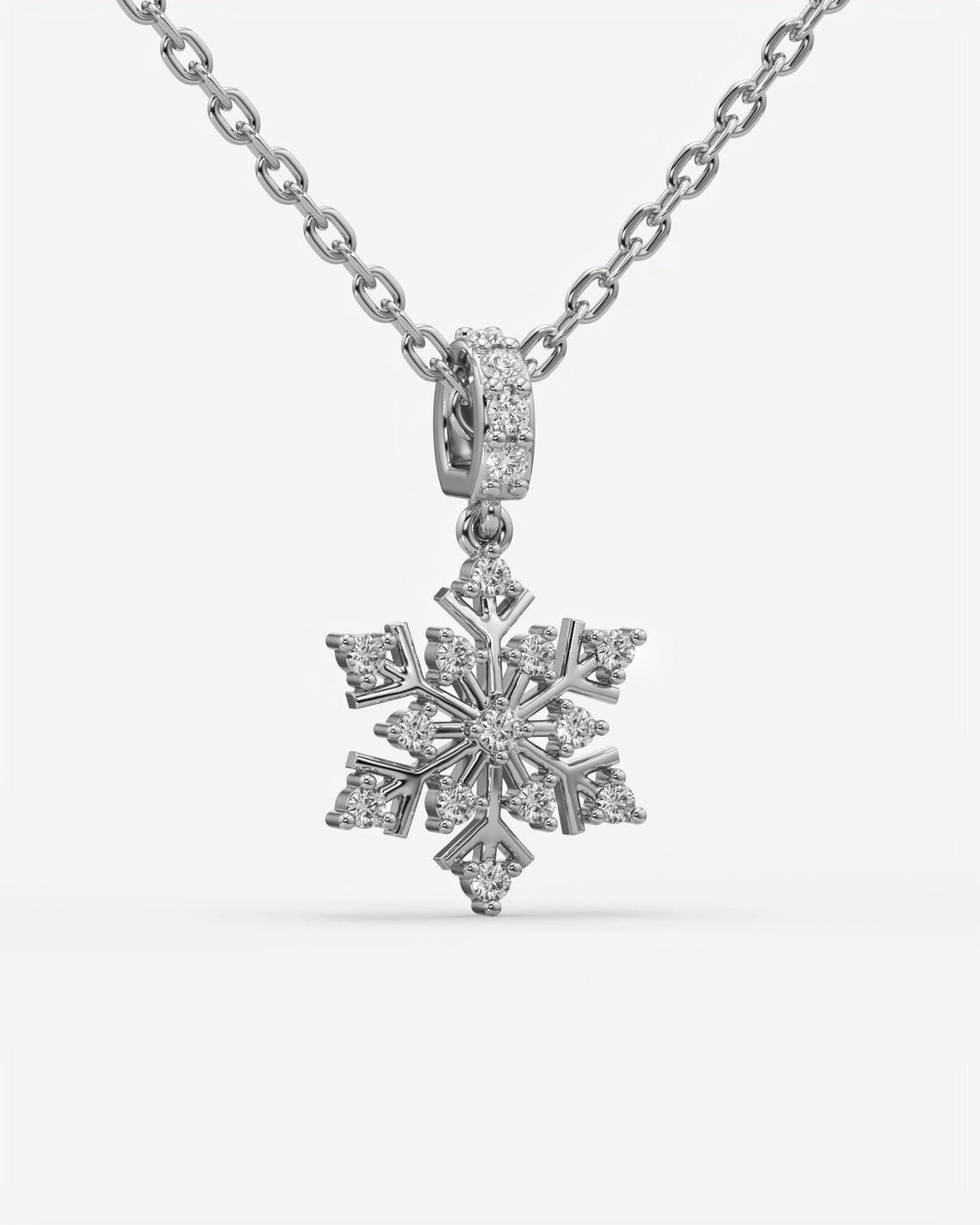 Diamond Snowflake Pendant Necklace 18K White Gold