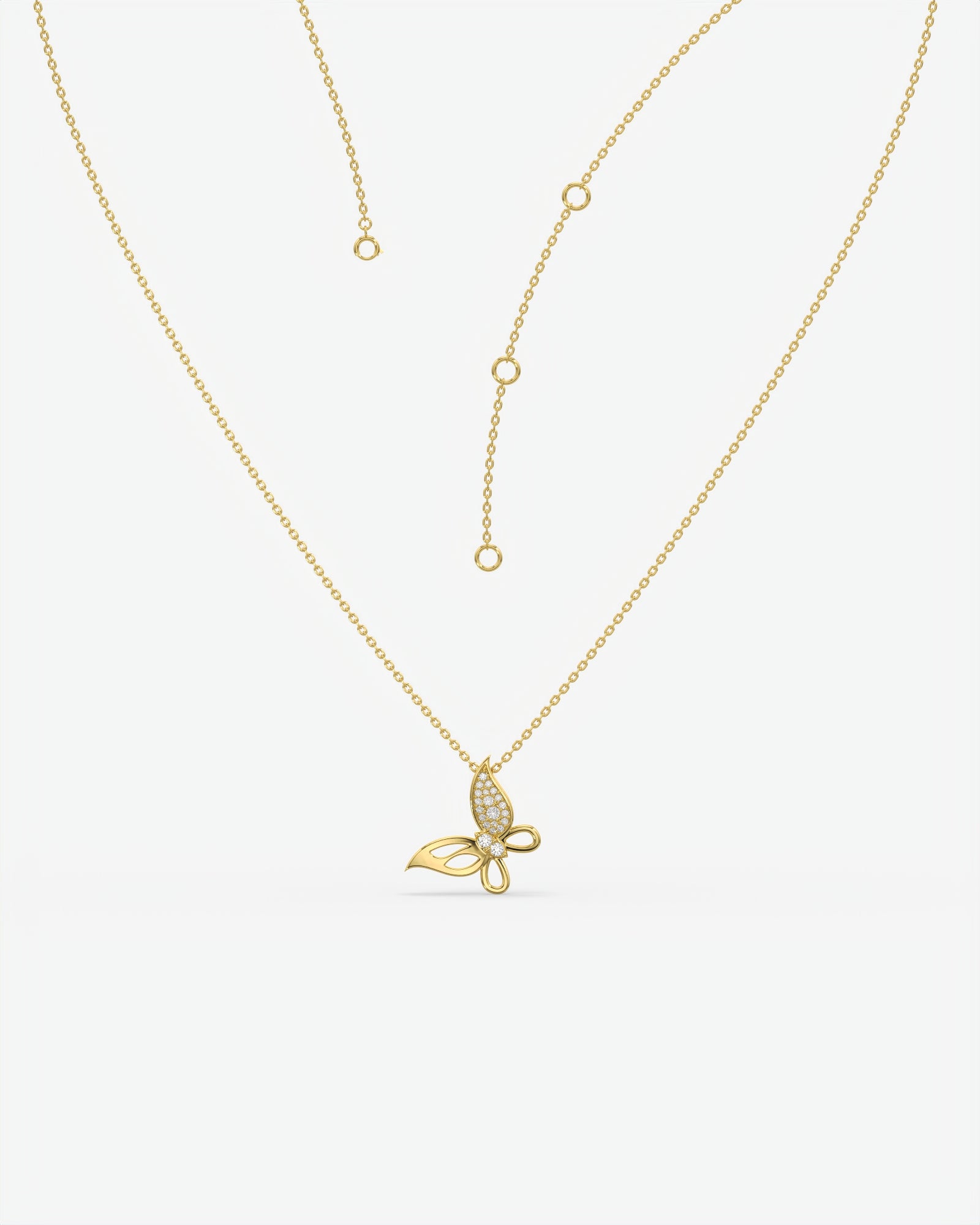 Pave Diamond Butterfly Pendant Necklace 14K Yellow Gold