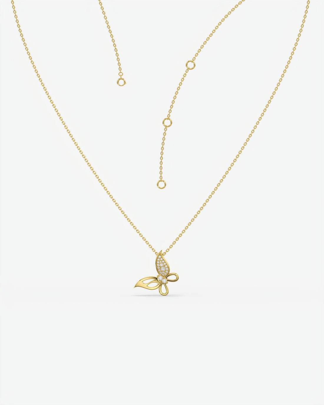 Pave Diamond Butterfly Pendant Necklace 14K Yellow Gold