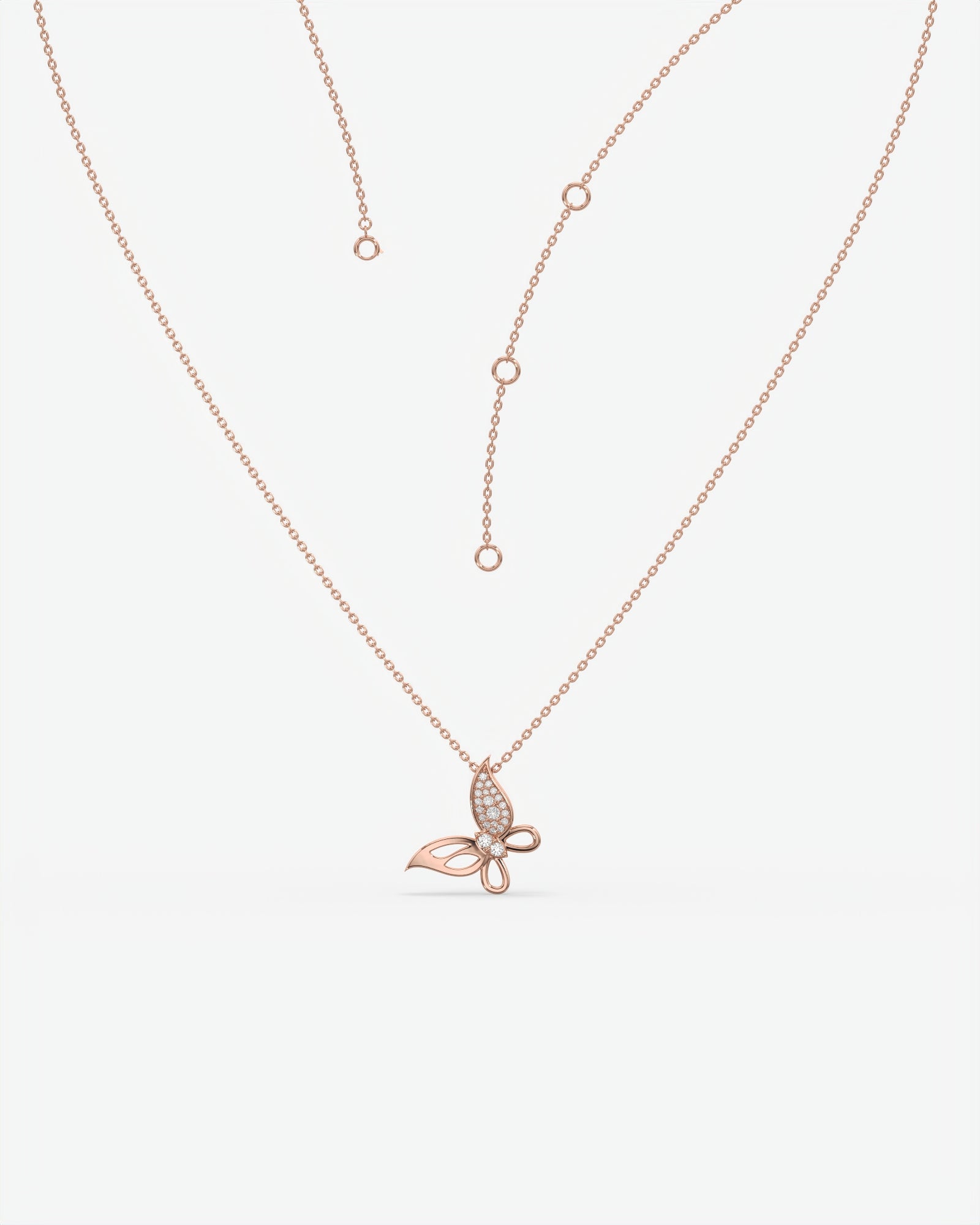 Pave Diamond Butterfly Pendant Necklace 18K Rose Gold