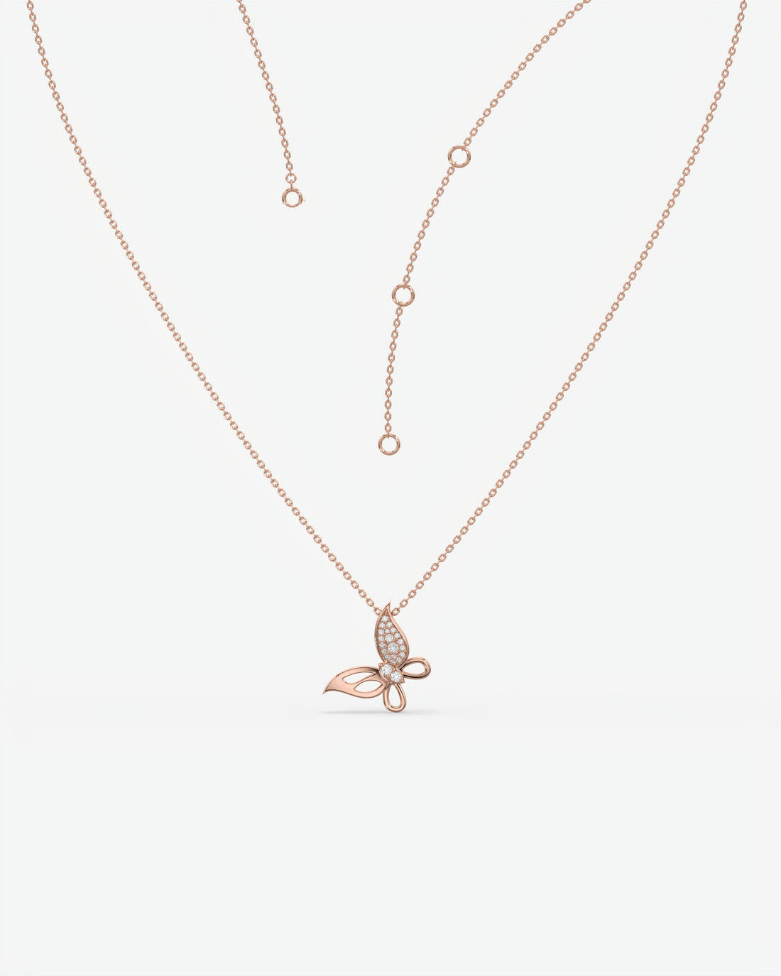 Pave Diamond Butterfly Pendant Necklace 18K Rose Gold