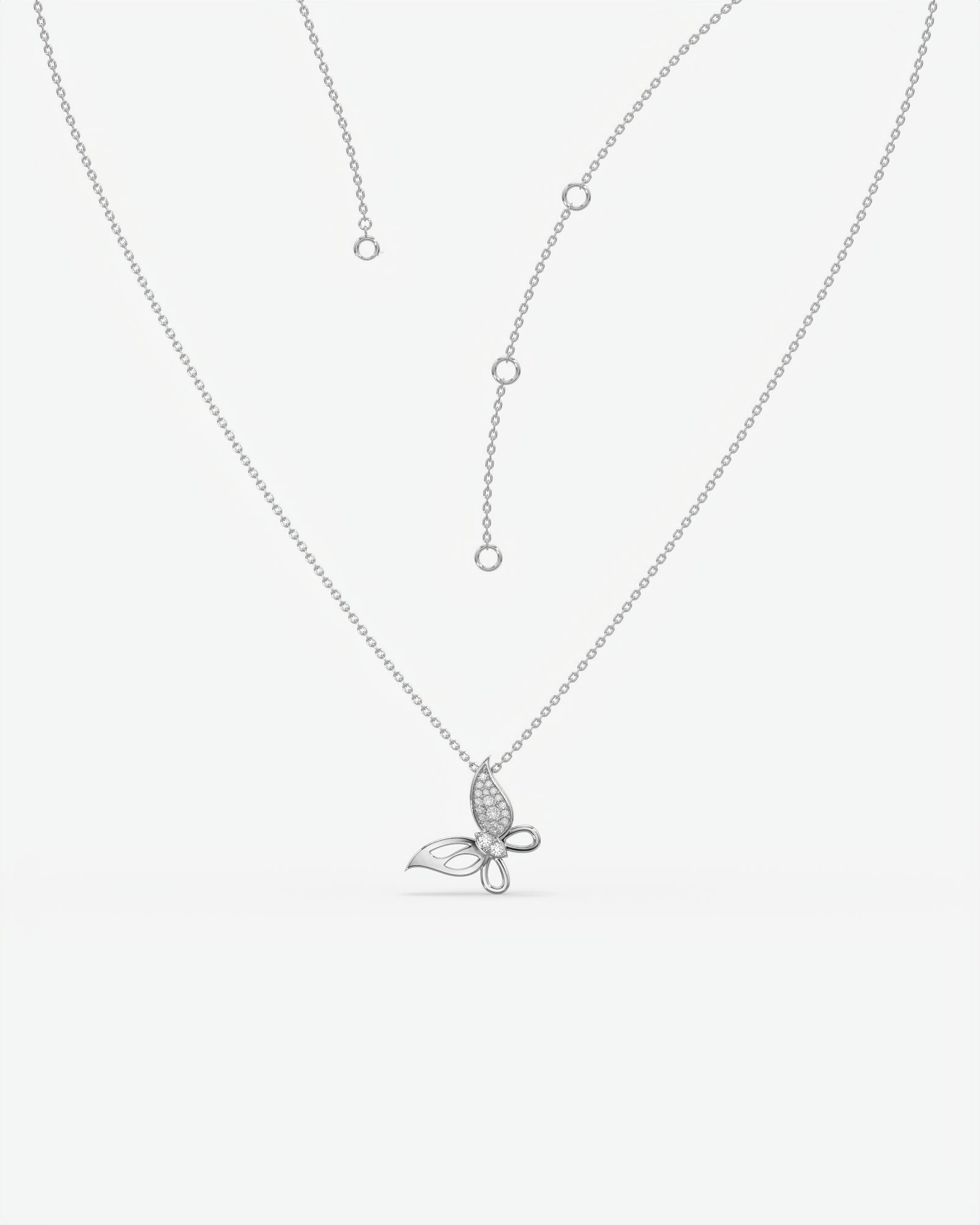 Pave Diamond Butterfly Pendant Necklace 14K White Gold