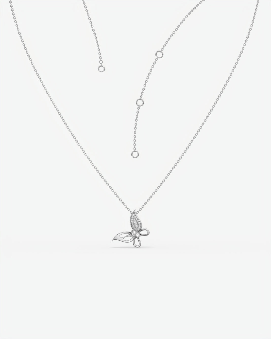 Pave Diamond Butterfly Pendant Necklace 14K White Gold