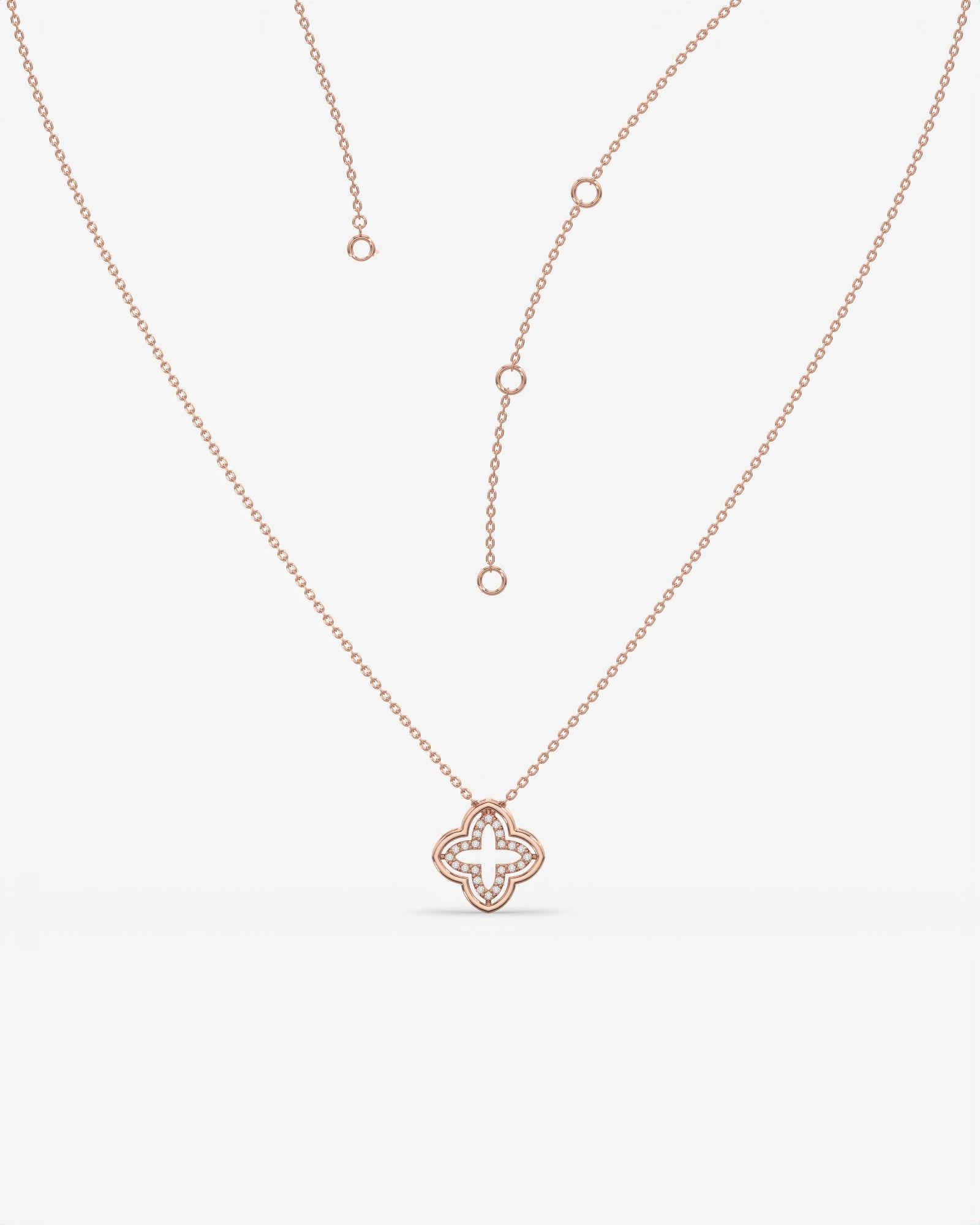 Diamond Open Clover Pendant Necklace 14K Rose Gold