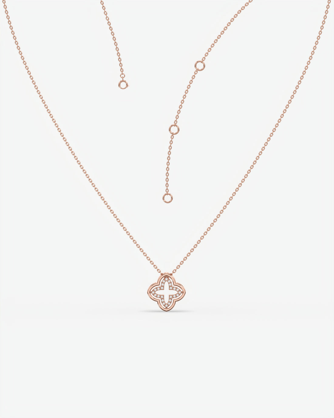 Diamond Open Clover Pendant Necklace 14K Rose Gold