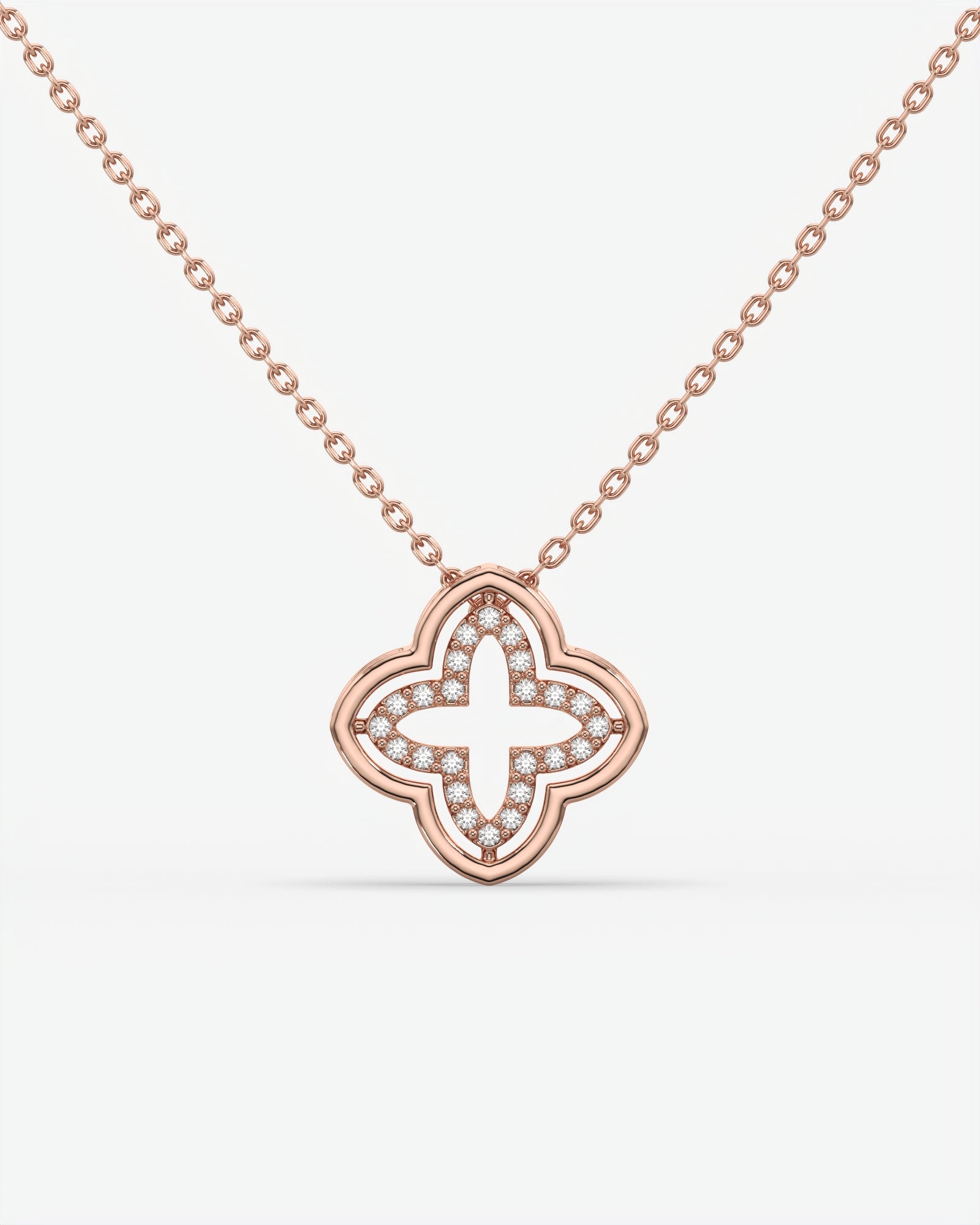 Diamond Open Clover Pendant Necklace 14K Rose Gold