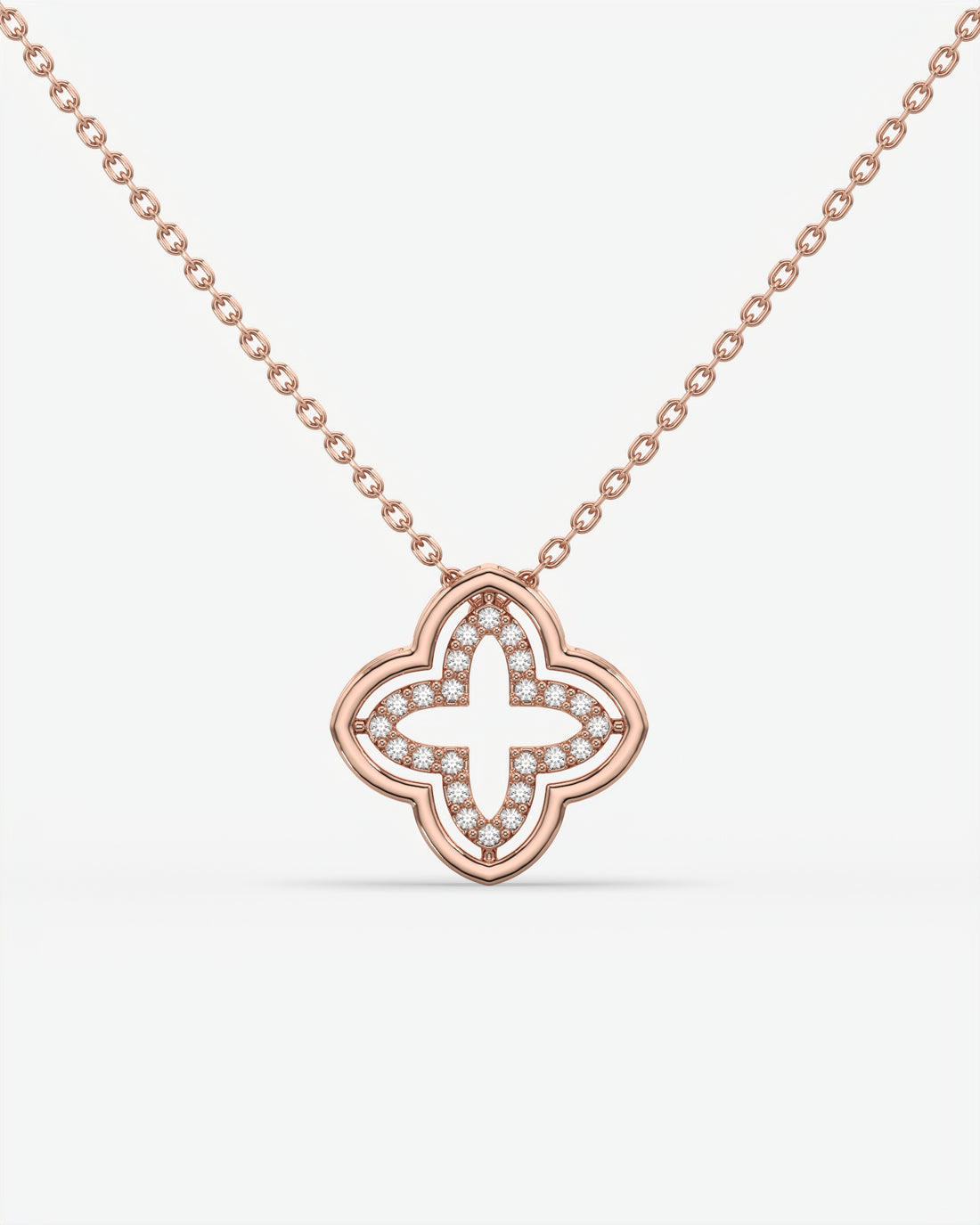 Diamond Open Clover Pendant Necklace 14K Rose Gold