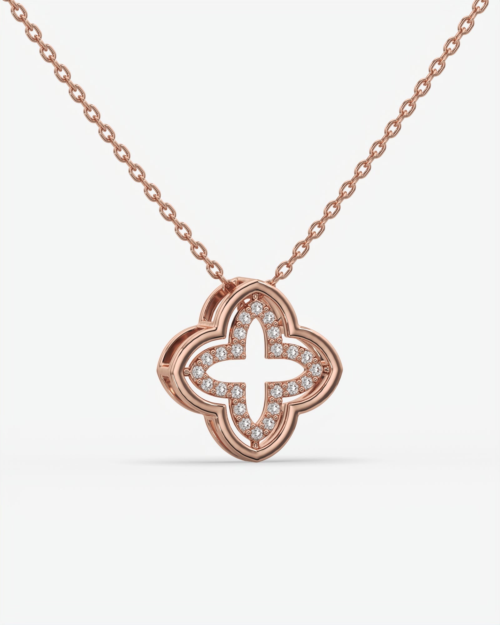 Diamond Open Clover Pendant Necklace 14K Rose Gold