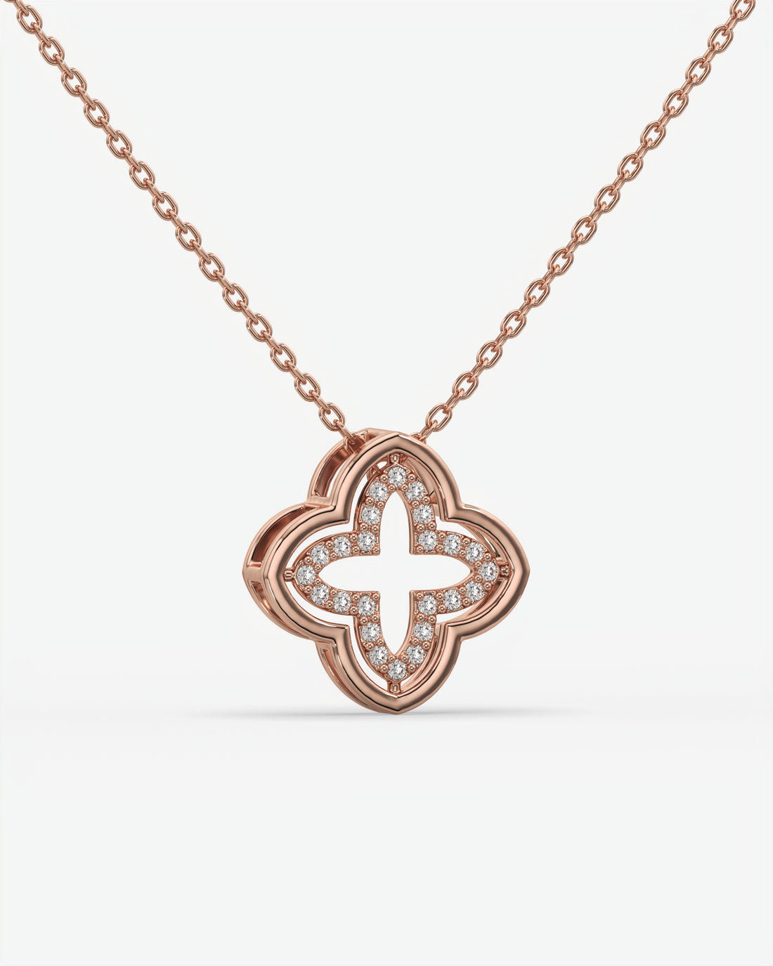 Diamond Open Clover Pendant Necklace 14K Rose Gold