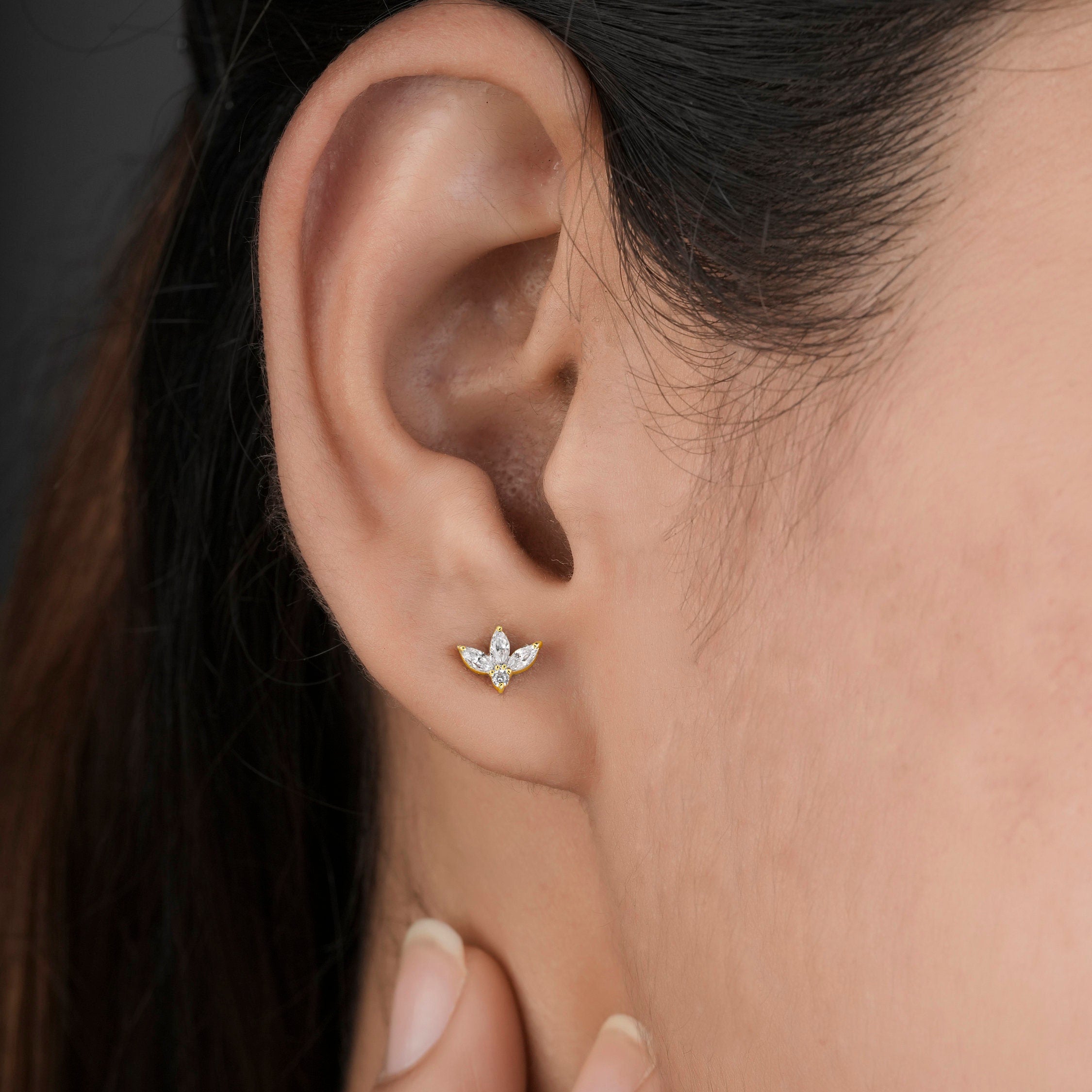 Half-Flower Diamond Stud Earrings