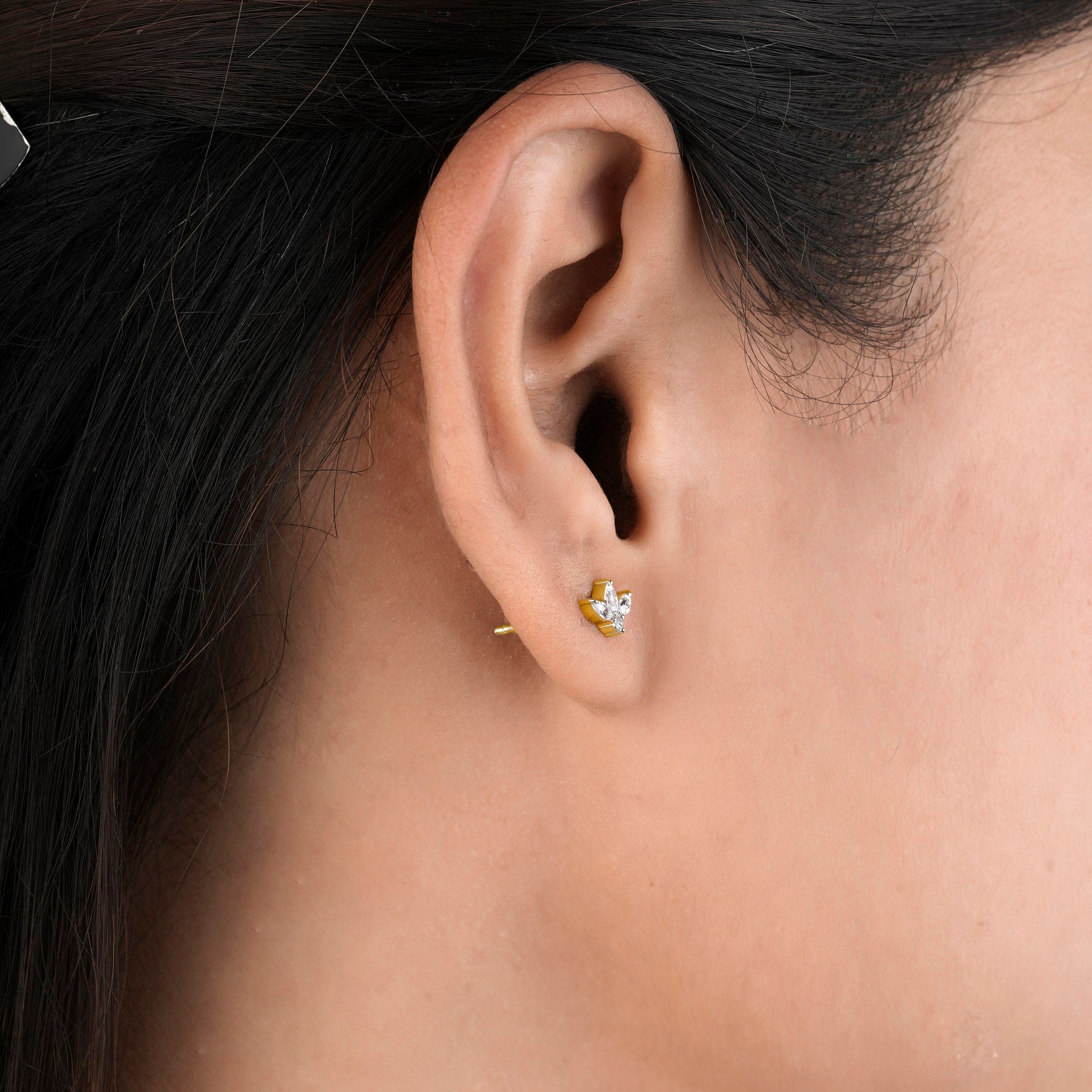 Half-Flower Diamond Stud Earrings