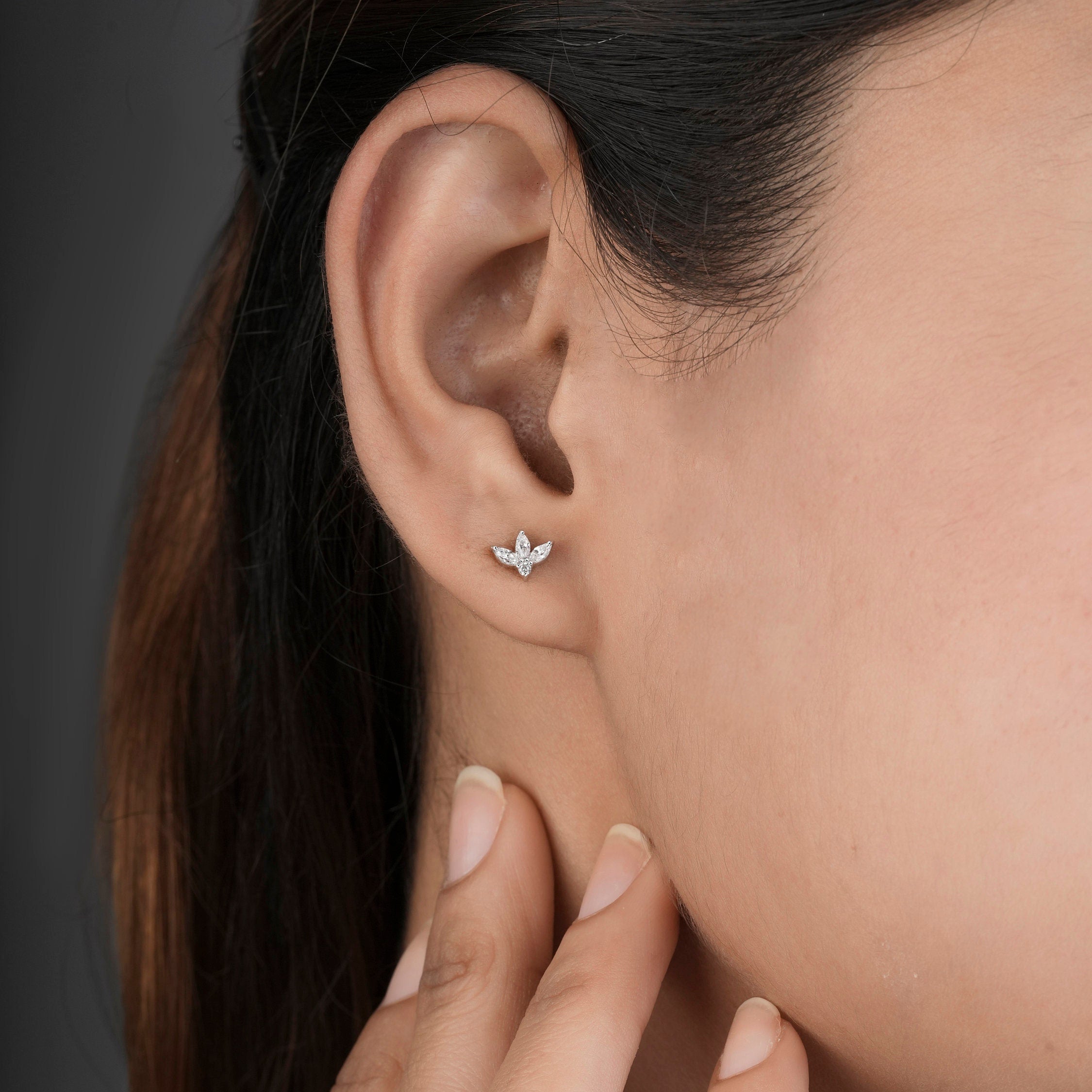 Half-Flower Diamond Stud Earrings