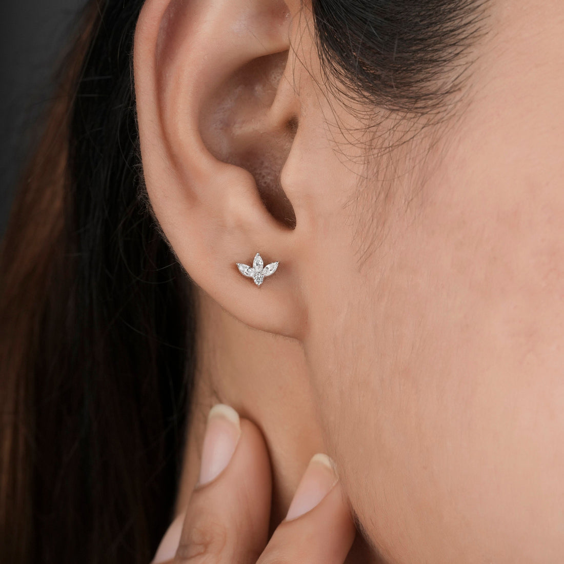 Half-Flower Diamond Stud Earrings