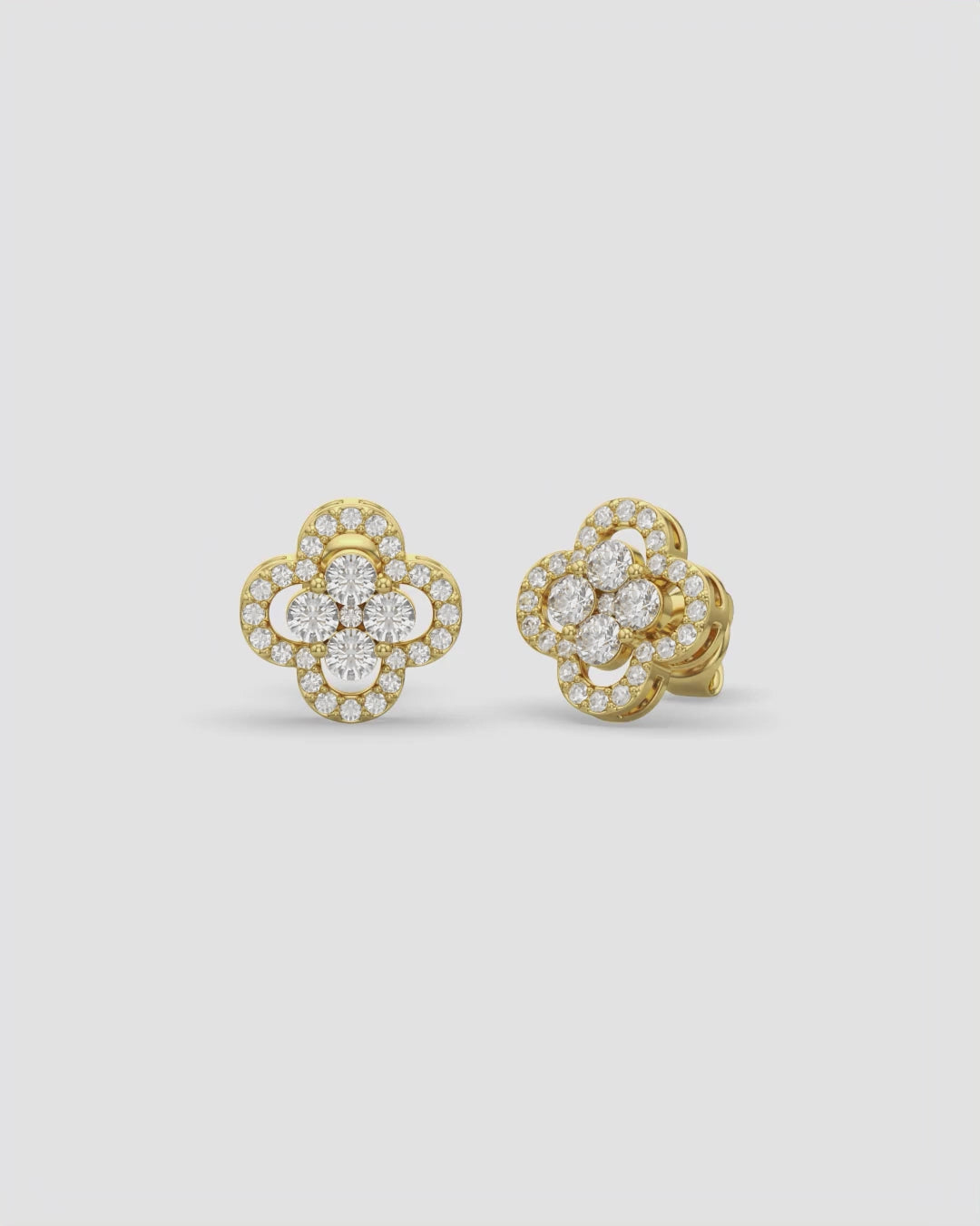 Floral Cluster Diamond Stud Earrings 14K Yellow Gold