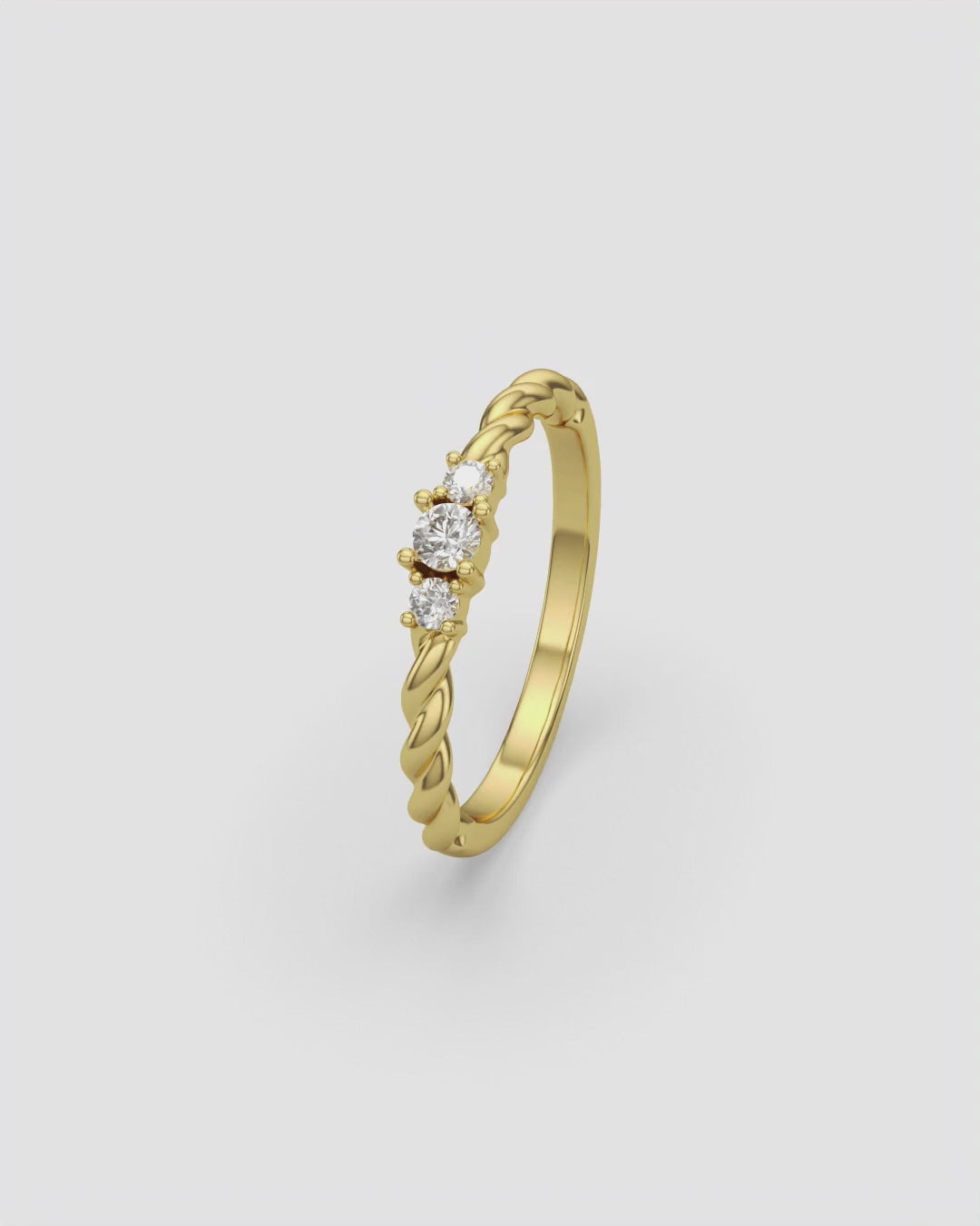 Three Stone Dainty Diamond Twisted Ring 14K Yellow Gold