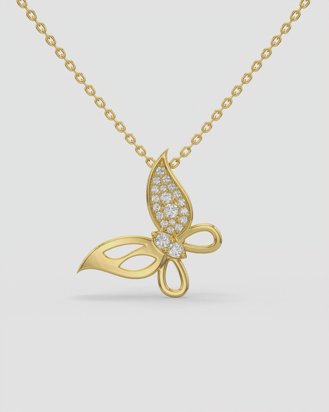 Pave Diamond Butterfly Pendant Necklace 14K Yellow Gold