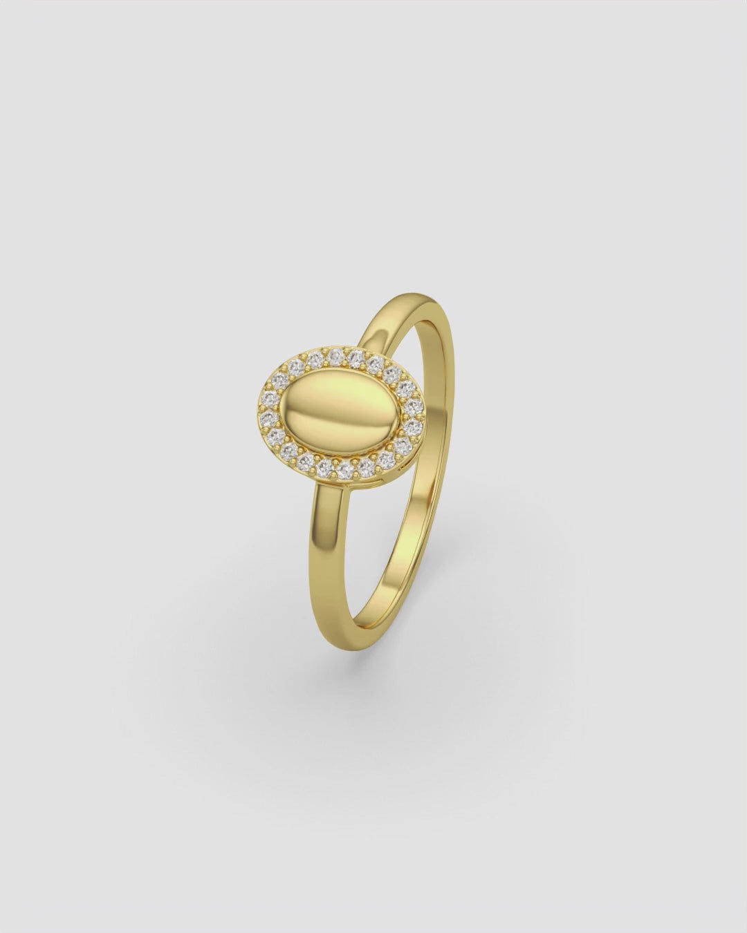 Oval Signet Ring with Diamond Halo 14K Yellow Gold